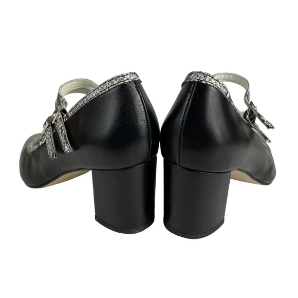 Calla Reptile Snakeskin Soft Leather Black White Point Toe Maryjane Block Heels - Picture 8 of 15